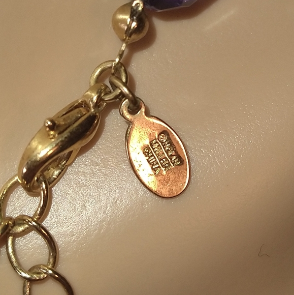 Purple crystal bead and gold tone necklace 16 - 18 inches twisted rope choker - Picture 4 of 4